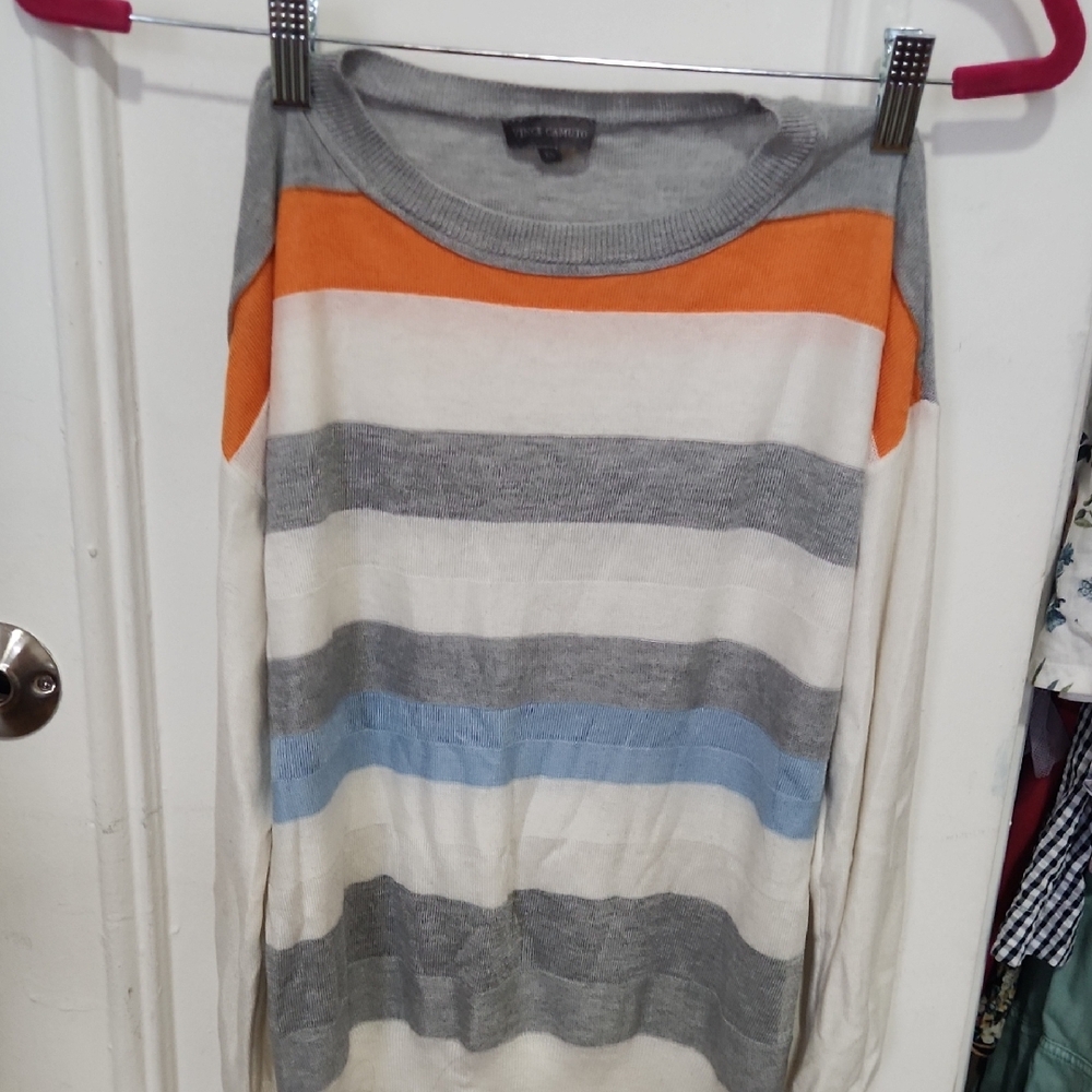 Striped Sweater with Orange and Blue Accents